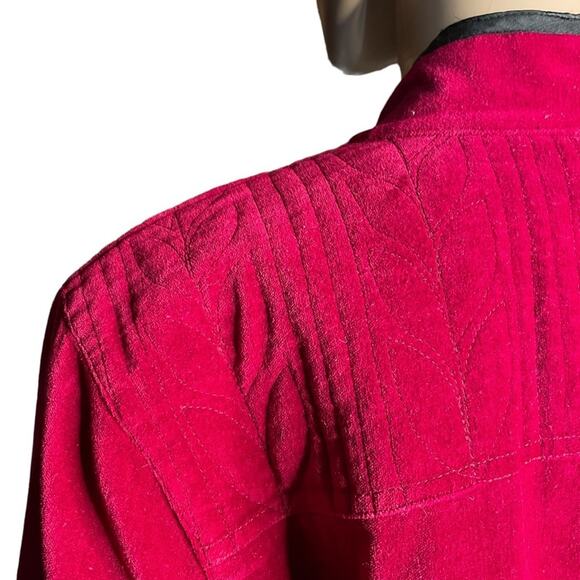 Tibetan Trader Blazer Small Velvet Embroidered Cotton Mock Neck Jacket Burgundy - Picture 8 of 15